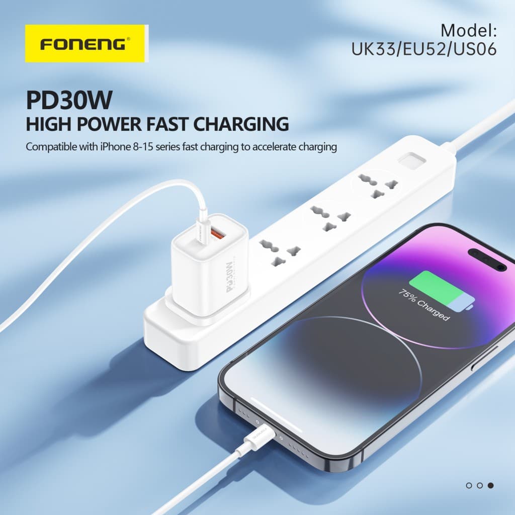 Adaptér Foneng EU52 s funkcí rychlonabíjení Dual 30W bílý - náhled 2