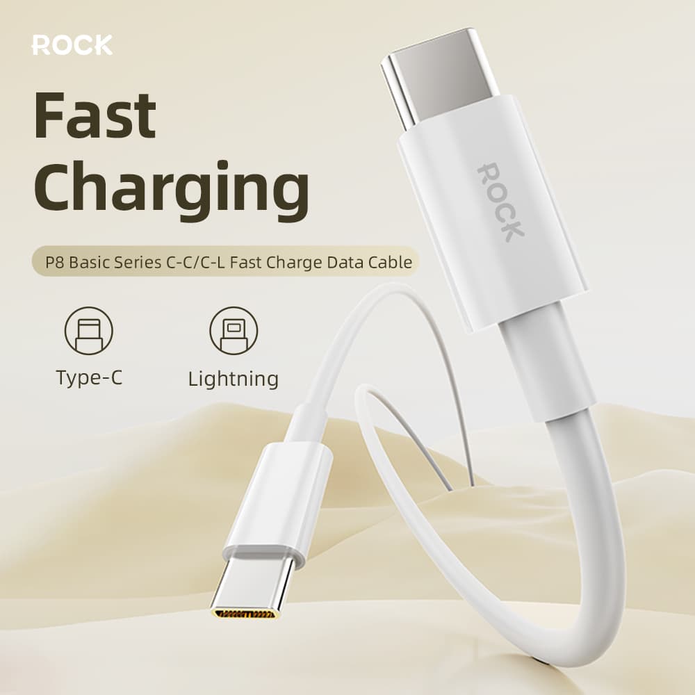 Datový kabel Rock Cable P8 Basic Series USB-C - USB-C PD 60W 3A 1m bílý - náhled 2