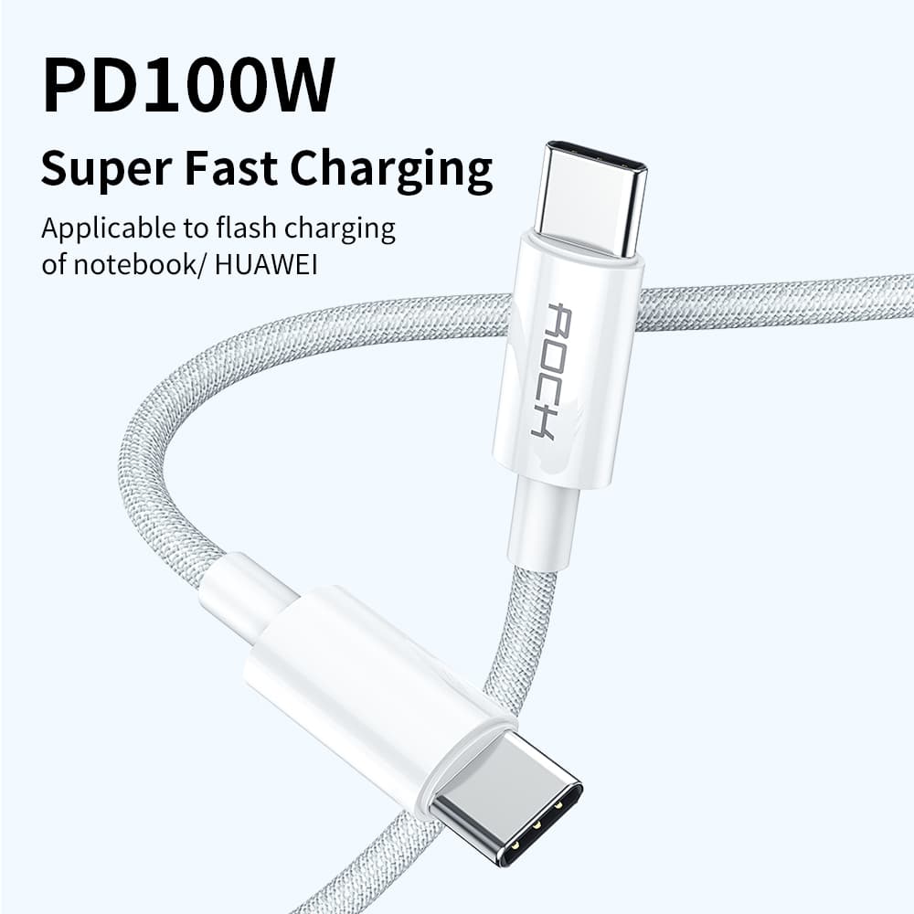 Datový kabel Rock R6 USB-C - USB-C PD 100W 5A 2m bílý - náhled 2