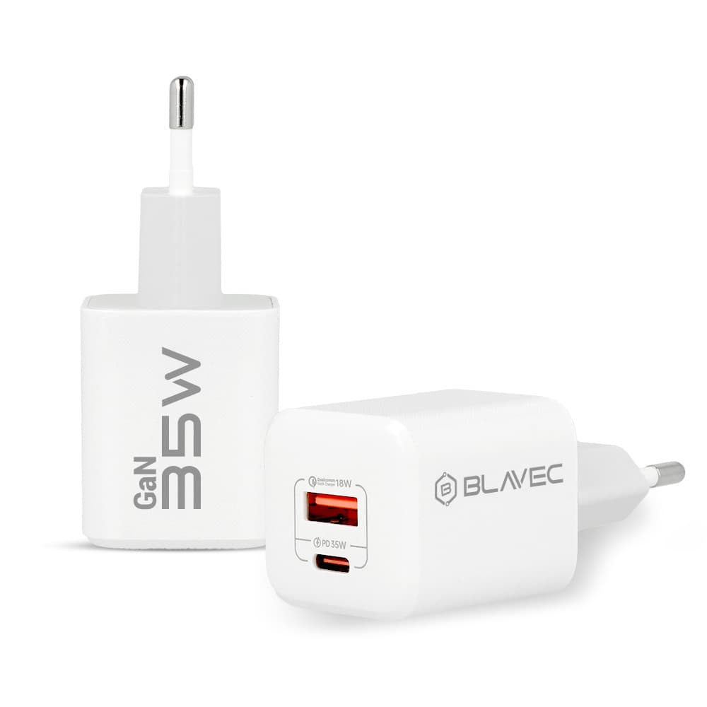 Adaptér Blavec BC4 GaN s funkcí rychlonabíjení Dual 35W 3A (TCBC4G-UCW353A) bílý - náhled 2