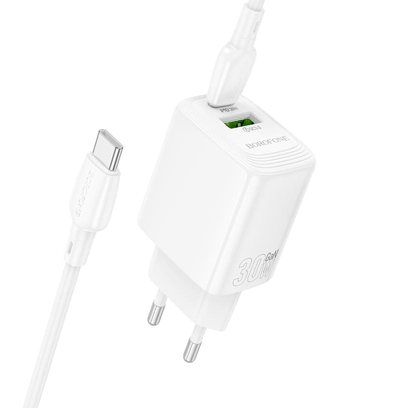 Rychlonabíječka Borofone BN29 Fuente s datovým kabelem USB-C 30W Dual bílá - náhled 2