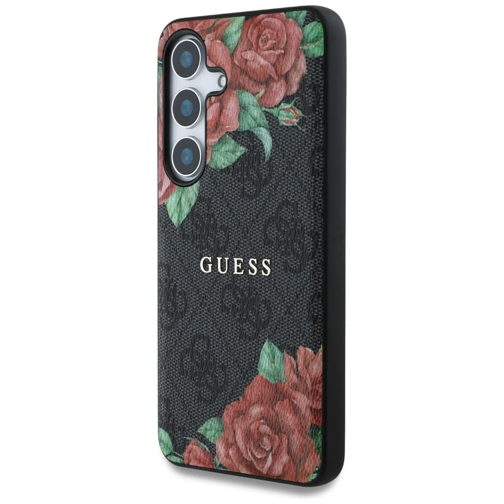 Originální zadní kryt GUESS Leather 4G Flowers Print Metal Classic Logo MagSafe do Samsung Galaxy S25 black - náhled 2