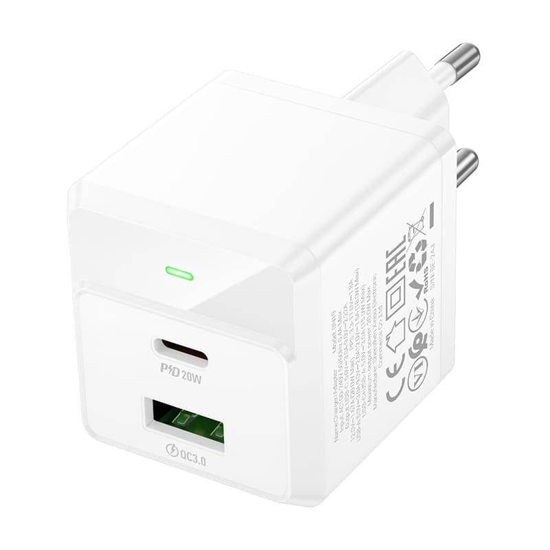 Adaptér Borofone BN19 Intenso GaN s funkcí rychlonabíjení PD 20W QC 3.0 3A bílý - náhled 2