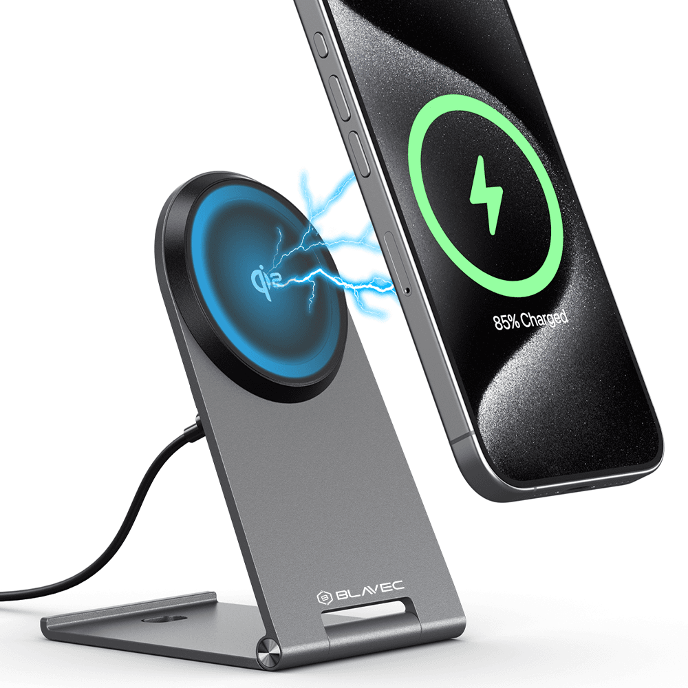 Bezdrátová rychlonabíječka Blavec BQI-01 Qi2 15W Magsafe + datový kabel USB-C (BQI01-QI2MS) stříbrná - náhled 2