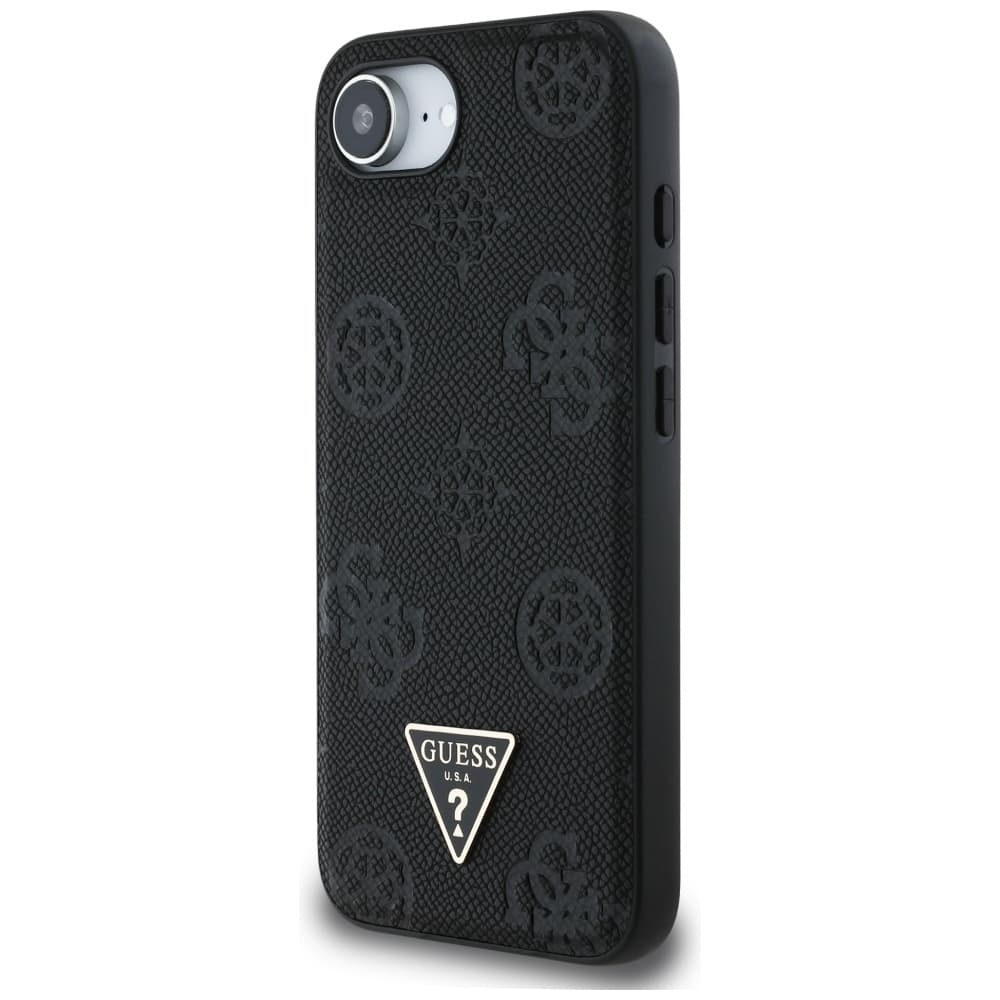 Zadní kryt GUESS Grained Hot Stamp Peony Triangle Logo MagSafe pro iPhone 16e black - náhled 2