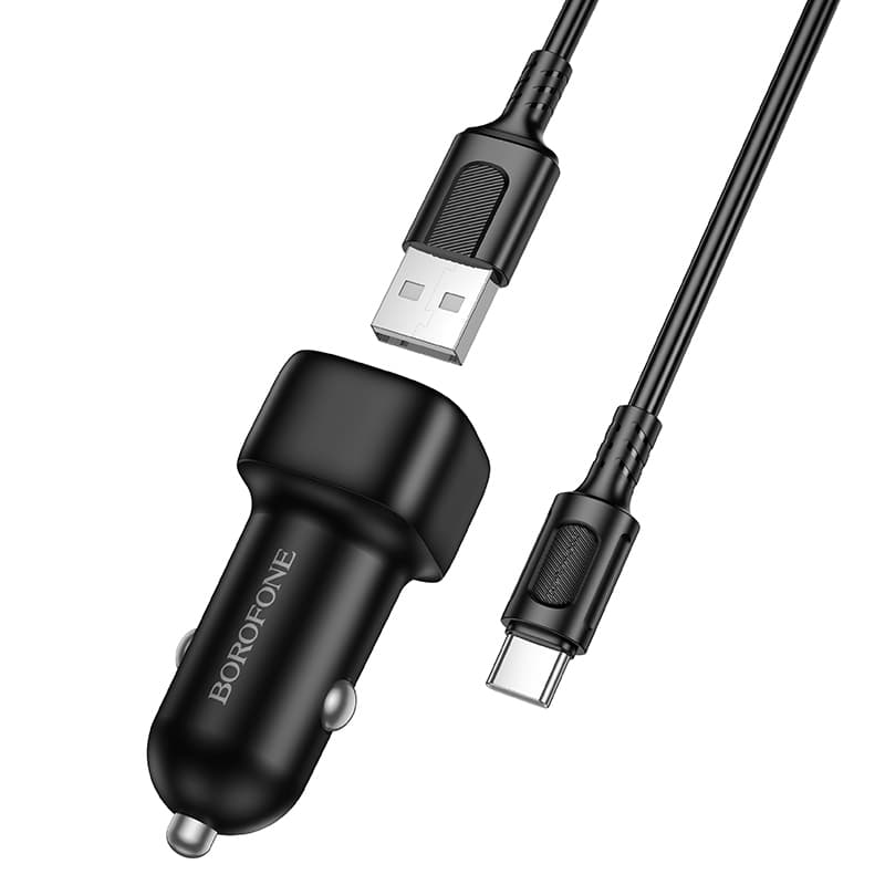 Rychlonabíječka do auta Borofone BZ34 Cloud USB-A QC 3.0 18W + datový kabel USB-C černá - náhled 2