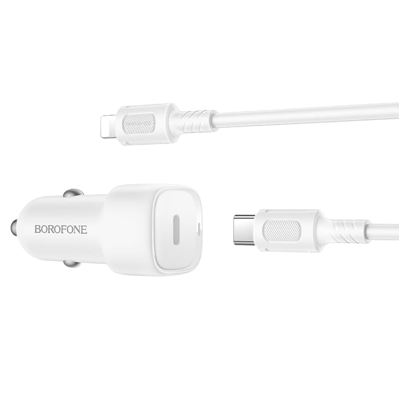 Rychlonabíječka do auta Borofone BZ34A Cloud USB-C PD 20W + datový kabel Lightning bílá - náhled 2