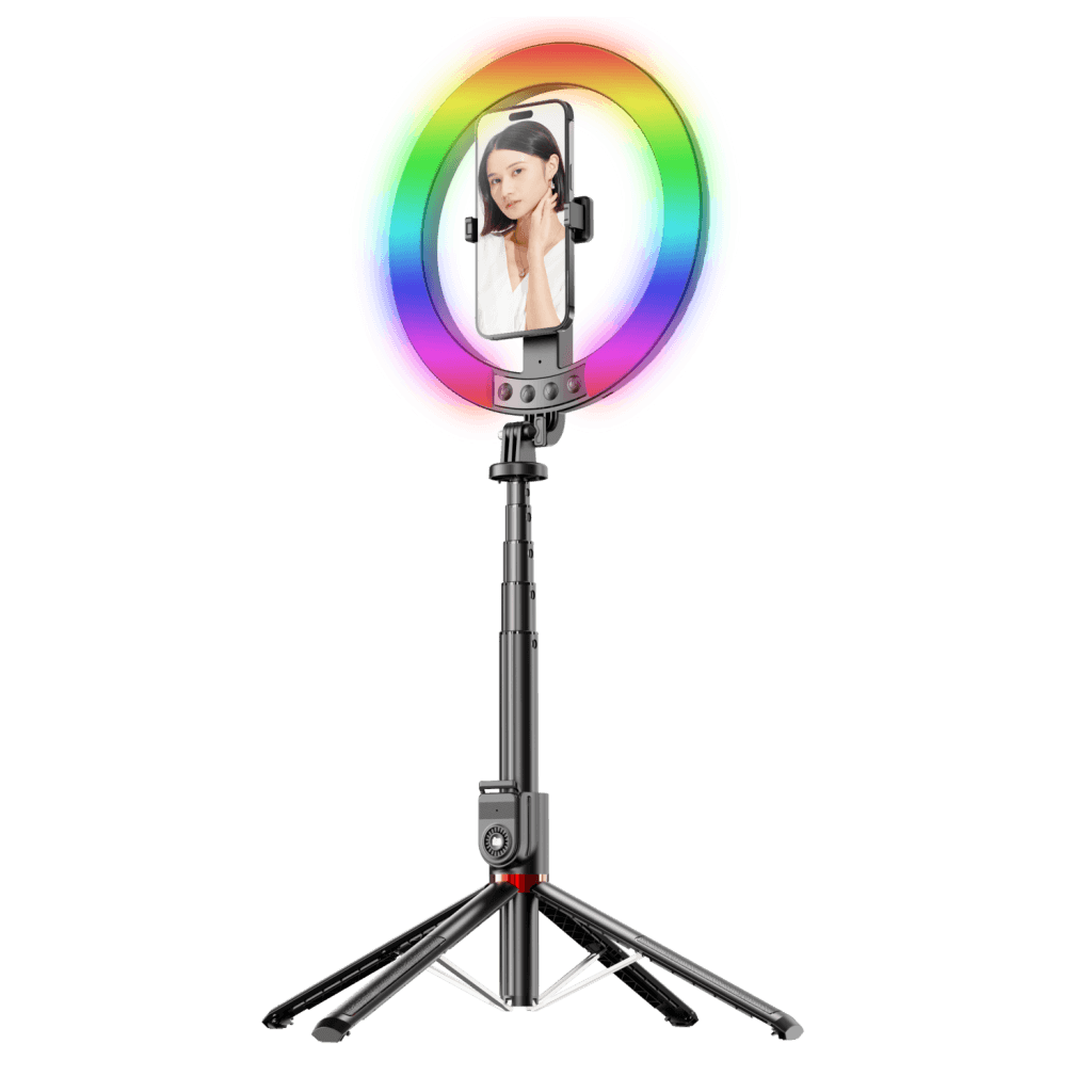 Blavec selfie kruhové světlo hliníkové Aura LED RGB Ring P50 25 cm se stativem a dálkovým ovládáním, kabel 2,3 m, černé (RLP50-TRB23) - náhled 2