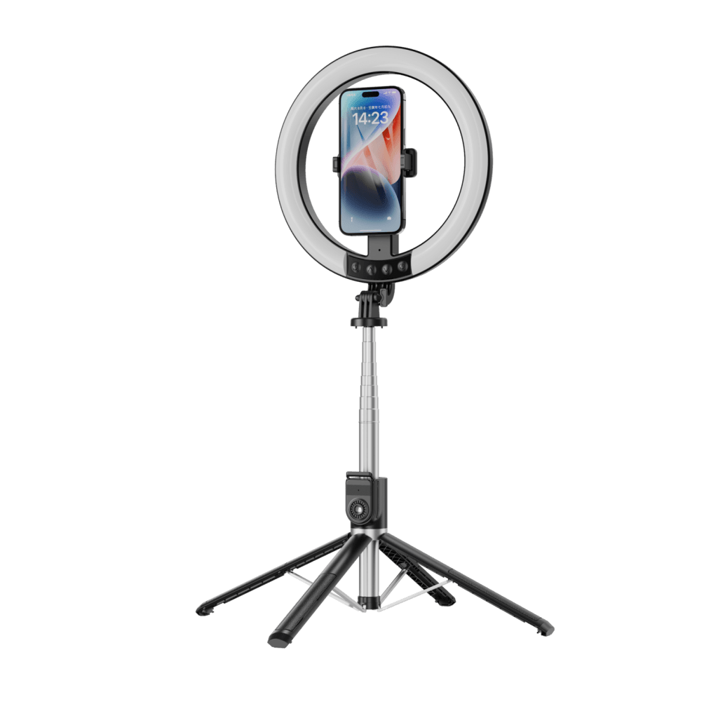 Blavec selfie kruhová lampa Aura LED Ring P55 25cm stativ + dálkové ovládání + 2,3 metru (RLP55-TRB23) černá - náhled 2