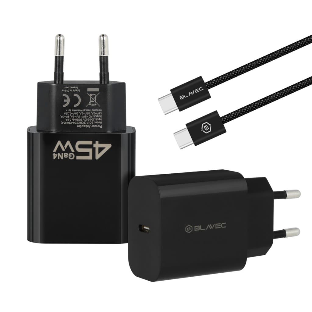 Rychlonabíječka Blavec BC-7 GaN4 s datovým kabelem USB-C 45W (TCBC7G4-CB453A+CC) černá - náhled 2