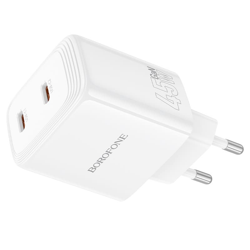 Cestovní adaptér Borofone BN31 Cargador GaN 2xType C - QC 3.0 PD 45W bílý - náhled 2
