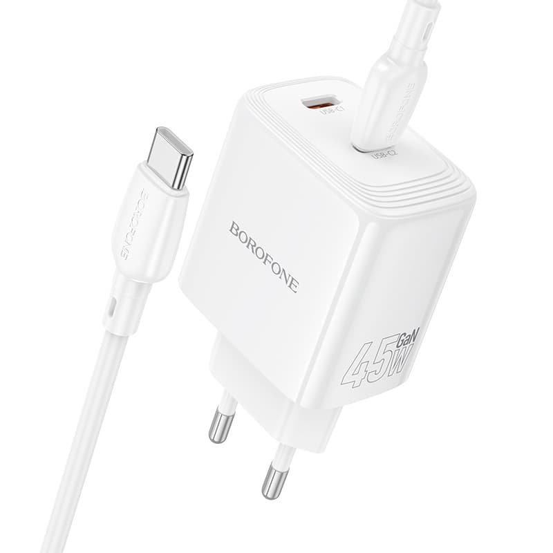 Rychlonabíječka Borofone BN31 Cargador GaN 2xType C - QC 3.0 PD 45W s kabelem Type C bílá - náhled 2