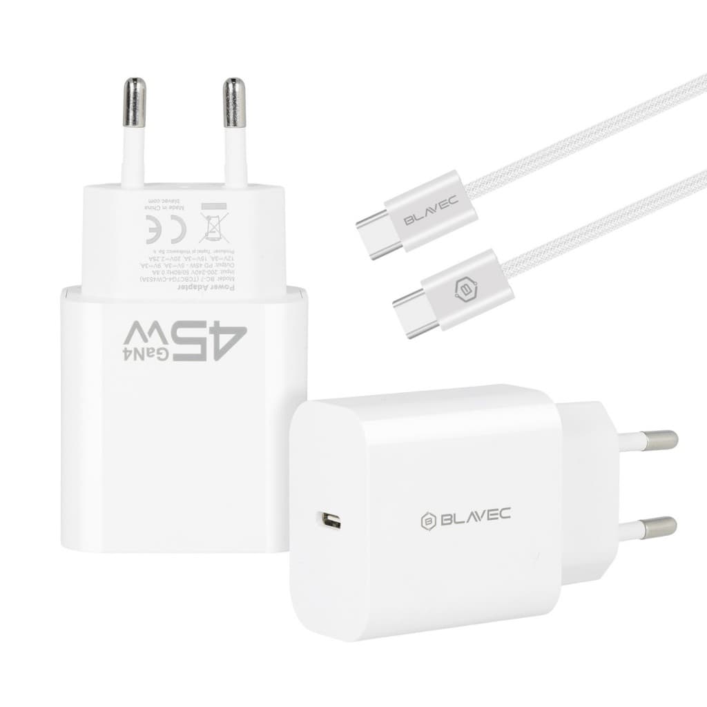 Blavec síťová nabíječka BC-7 GaN4 Type C PD QC 45W 3A s kabelem Type C na Type C bílá - náhled 2
