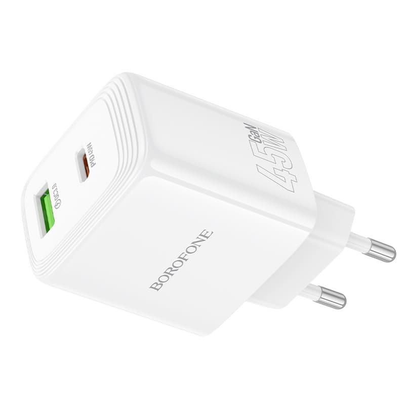 Adaptér Borofone BN30 Cargador GaN – USB + Type C – QC 3.0 PD 45W bílý - náhled 2