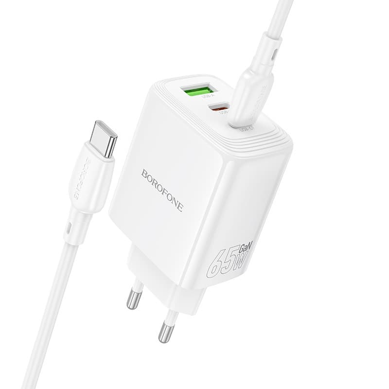 Nabíječka Borofone BN32 Cargador GaN – USB + 2xType C – QC 3.0 PD 65W s Type C na Type C bílá - náhled 2