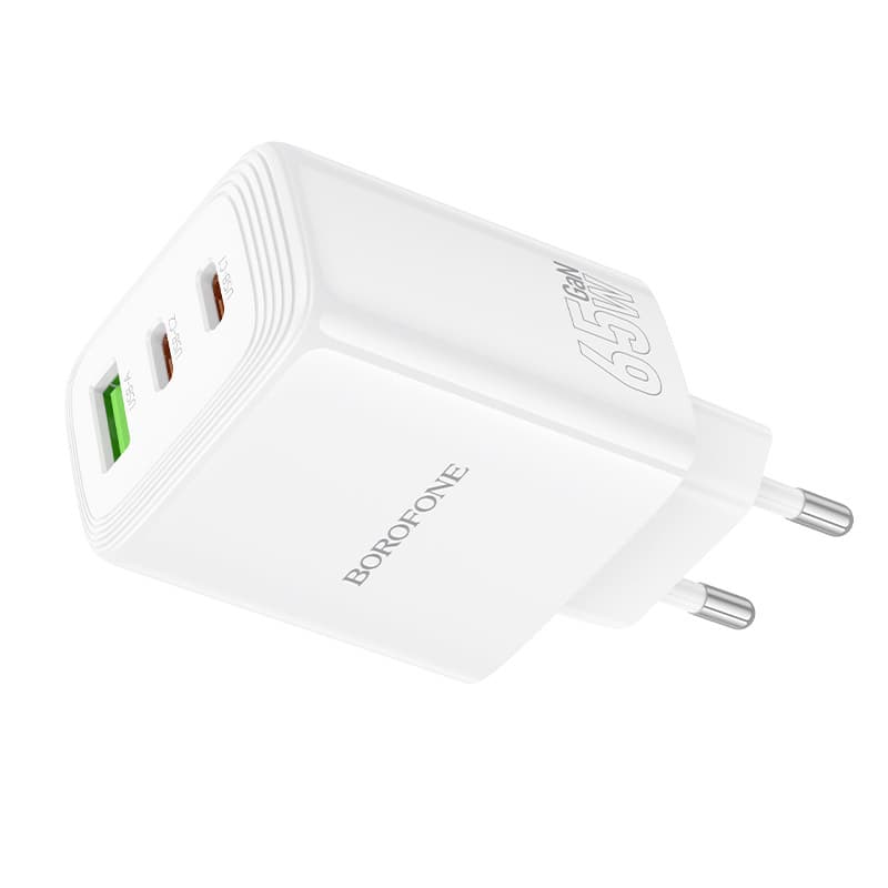 Adaptér Borofone BN32 Cargador GaN – USB + 2×Type C – QC 3.0 PD 65W bílý - náhled 2