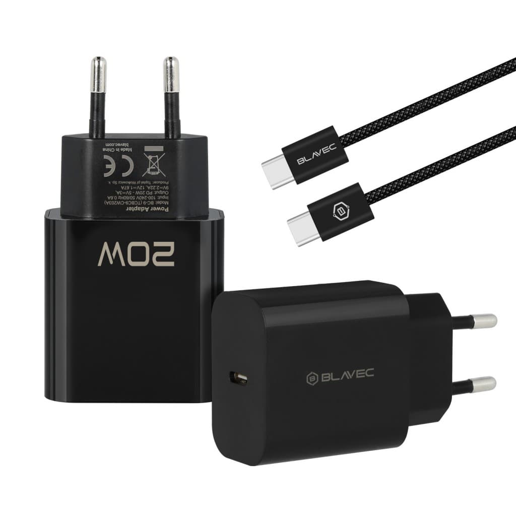 Blavec nabíječka BC-9 – typ C – PD 20W 3A s kabelem typu C na typ C (TCBC9-CB203A+CC) černá - náhled 2