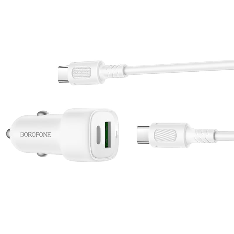 Nabíječka do auta Borofone BZ34B Cloud - USB + Type C - QC 3.0 PD 38W s kabelem Type C - Type C bílá - náhled 2