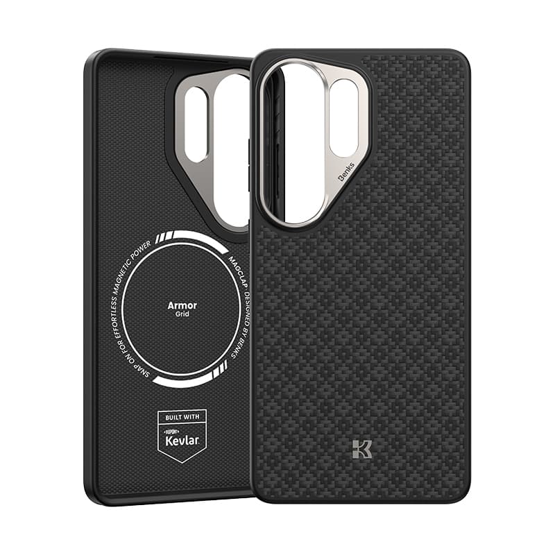 Magnetický kryt s kovovým rámečkem Benks Armor Pro Grid Kevlar 600D pro Samsung Galaxy S26 Ultra - černý - náhled 2