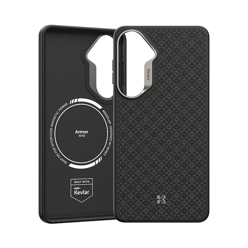 Magnetický kryt s kovovým rámečkem Benks Armor Pro Grid Kevlar 600D pro Samsung Galaxy S26 - černý - náhled 2
