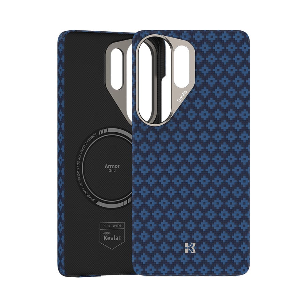 Kryt Benks Magnetic Armor Air Armor Grid Kevlar s kovovým rámečkem 600D (A050) pro Samsung Galaxy S26 Ultra modrý - náhled 2