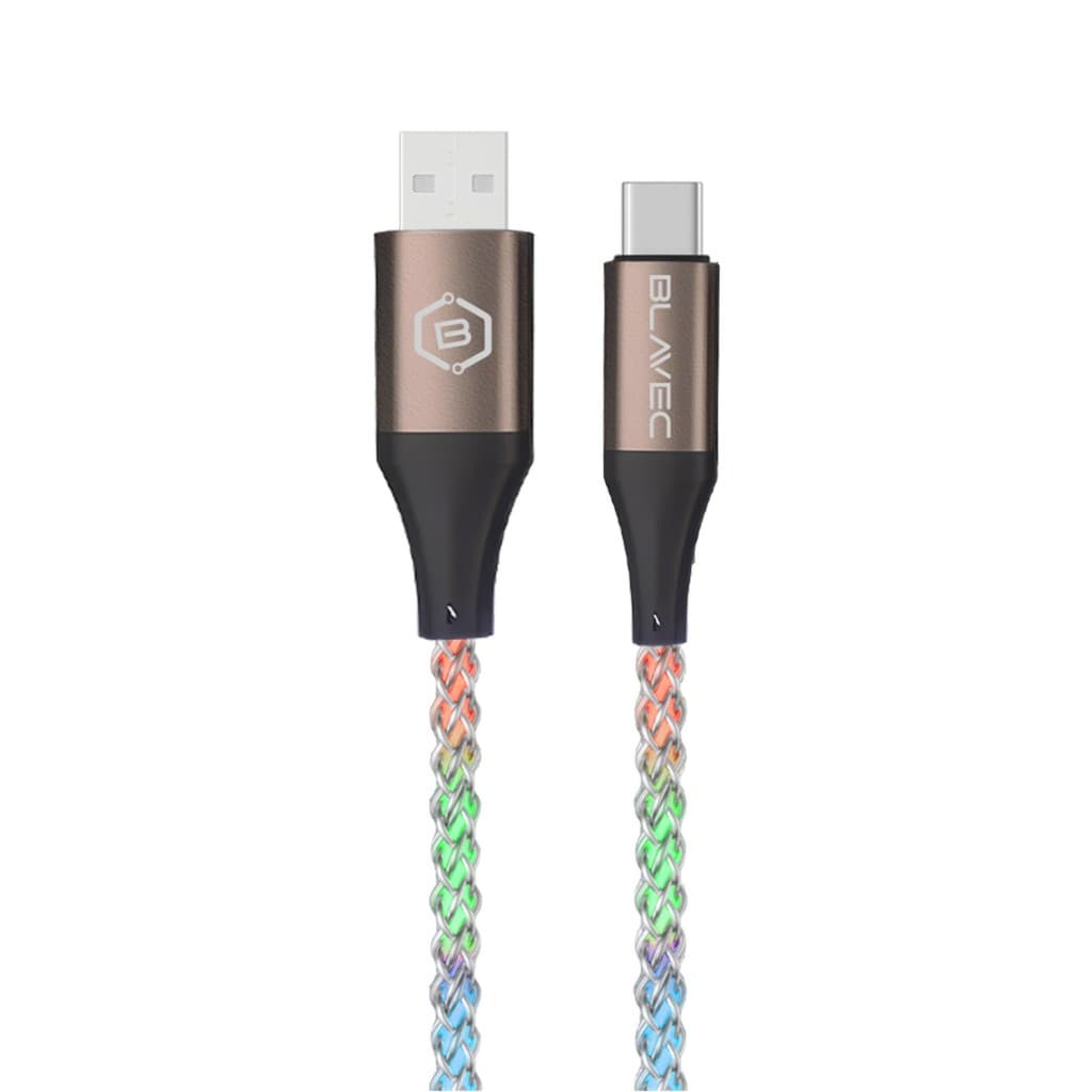 Blavec Neon svítící kabel USB-A na USB-C, QC 3.0, 60W, 3A, 1 m, RGB - náhled 2