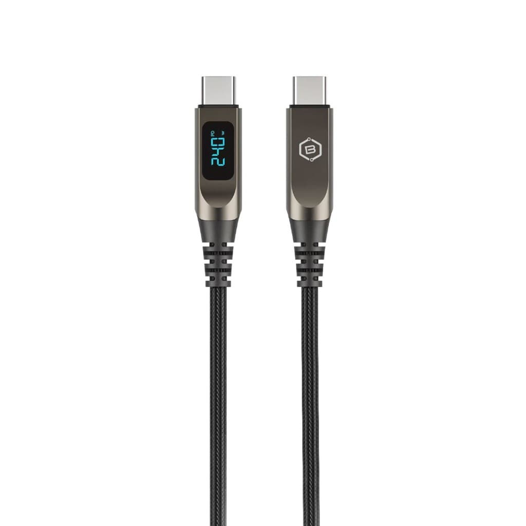 Opletený kabel Blavec Lumix - Typ C na Typ C - PD 240W 5A s LED displejem 1,2 metru Apple CarPlay/Android Auto (CLU-CC5BG12) černošedý - náhled 2