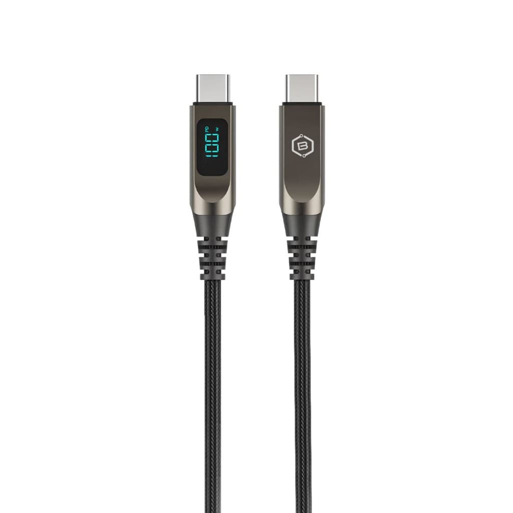Opletený kabel Blavec Lumix - Typ C na Typ C - PD 100W 5A s LED displejem 1,2 metru Apple CarPlay/Android Auto (CLU-CC5BG12) černošedý - náhled 2