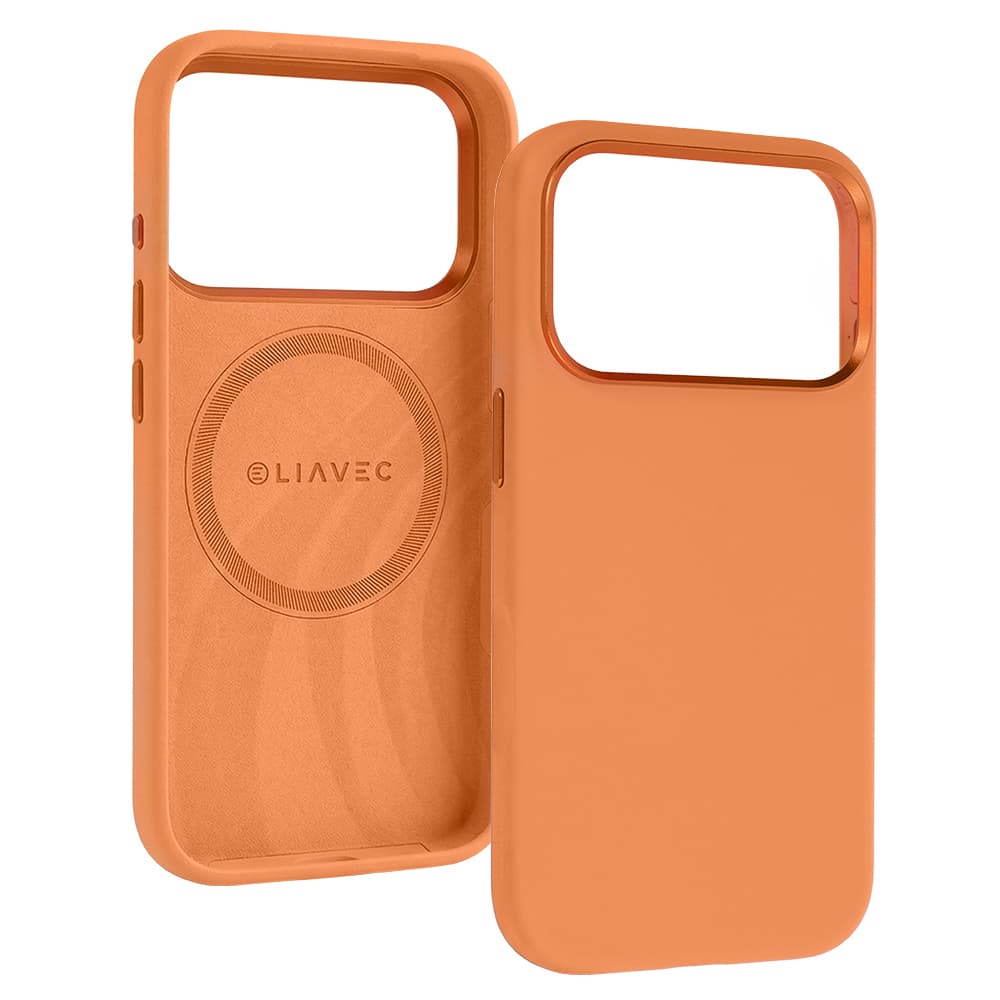 Silikonový kryt Liavec Silky s kovovým rámečkem fotoaparátu pro Apple iPhone 17 Pro Max oranžový - náhled 2