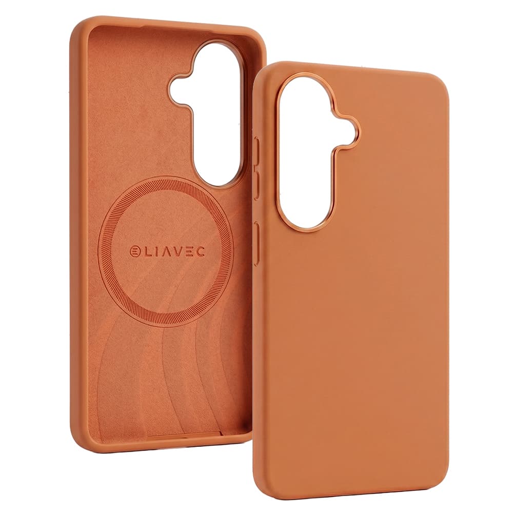 Silikonový kryt Liavec Silky s kovovým rámečkem fotoaparátu pro Samsung Galaxy S26 Plus oranžový - náhled 2