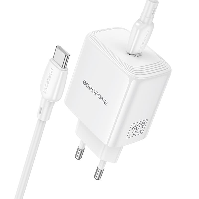 Síťová nabíječka Borofone BN33 Fuente GaN Typ C QC 3.0 PD 40W s kabelem USB-C na USB-C bílá - náhled 2