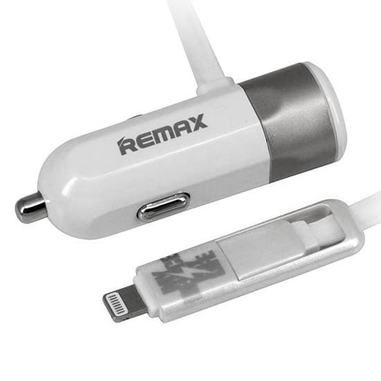 Nabíječka do auta REMAX RCC-102 2v1 vč. microUSB a Lightning datového kabelu stříbrná - náhled 2