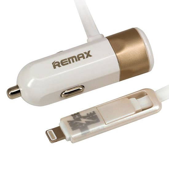 Nabíječka do auta REMAX RCC-102 2v1 vč. microUSB a Lightning datového kabelu zlatá - náhled 2