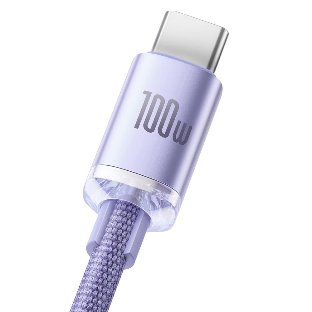 Datový kabel Crystal Shine (CAJY000405) – USB na Type-C, 100W, 1.2m, super rychlé nabíjení, nylonové opletení – fialový - náhled 3