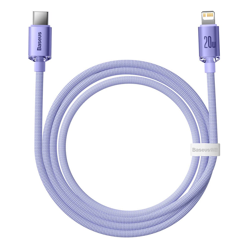 Baseus – datový kabel Crystal Shine (CAJY000305) – Type-C na Lightning, 20W, 2m, nylonový opletený – fialový - náhled 3