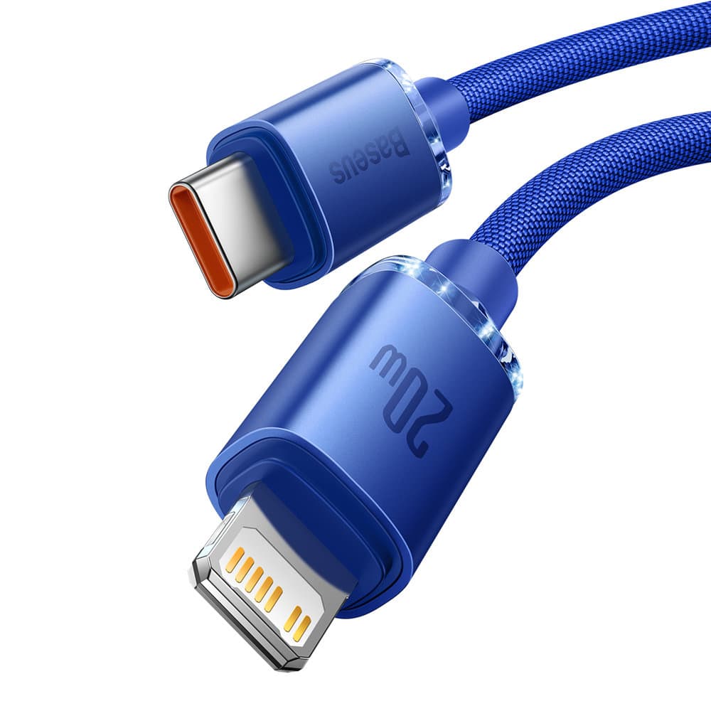 Baseus - datový kabel Crystal Shine (CAJY000303) - Type-C na Lightning, 20W, 2m, nylonový opletený - modrý - náhled 3