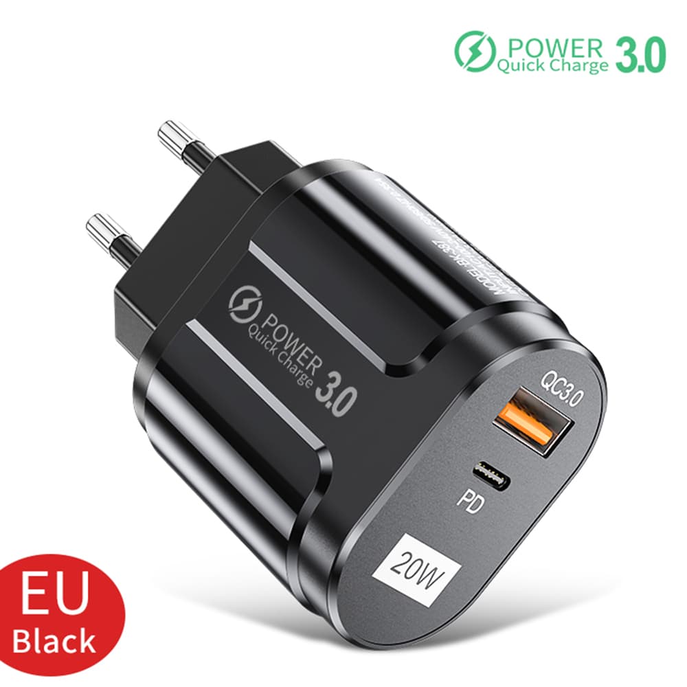 Techsuit Síťová nabíječka CHPD038 USB-A QC 3.0 USB-C 20W Černá - náhled 3