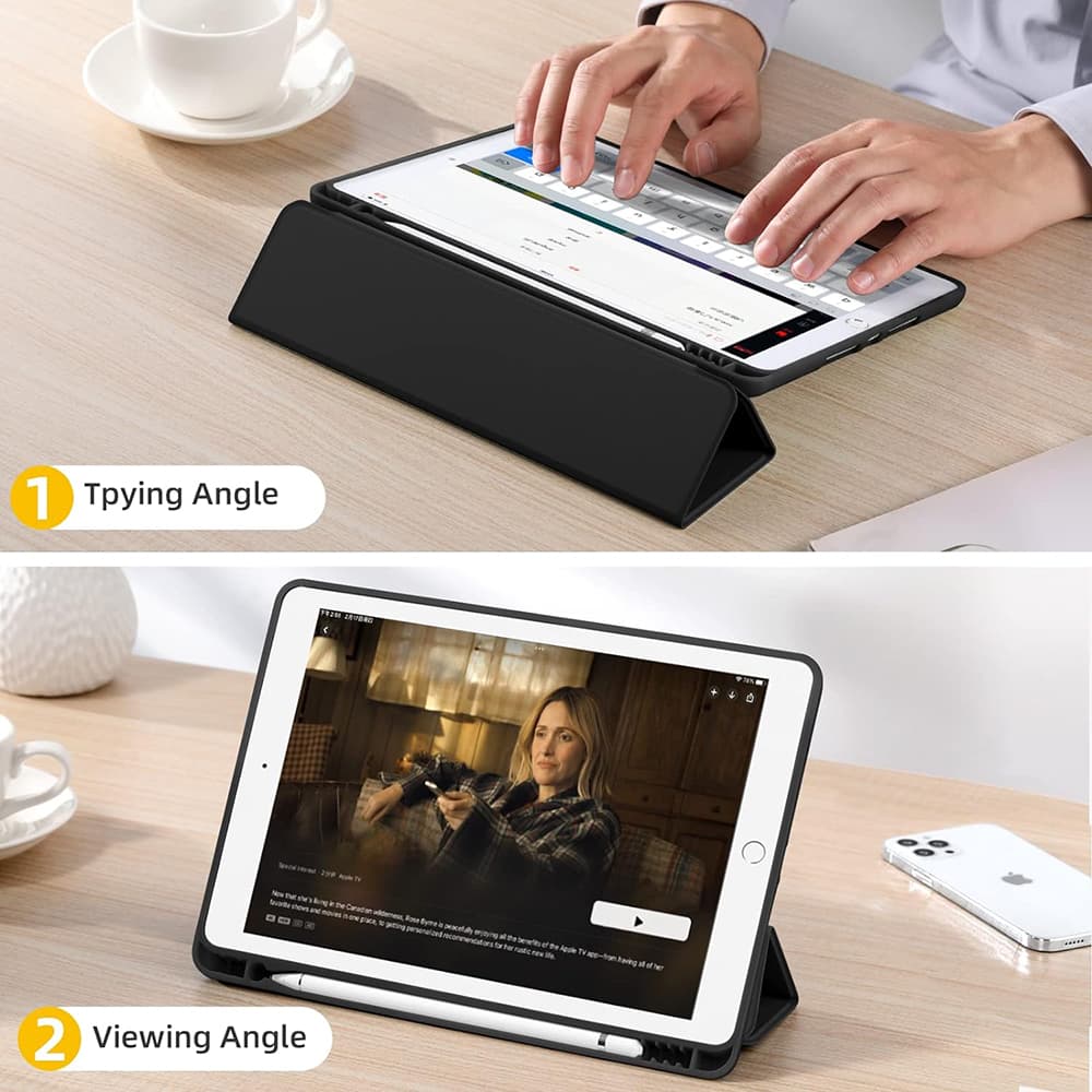 Techsuit Flex Trifold s držákem tužky iPad 10.2 Černá - náhled 3