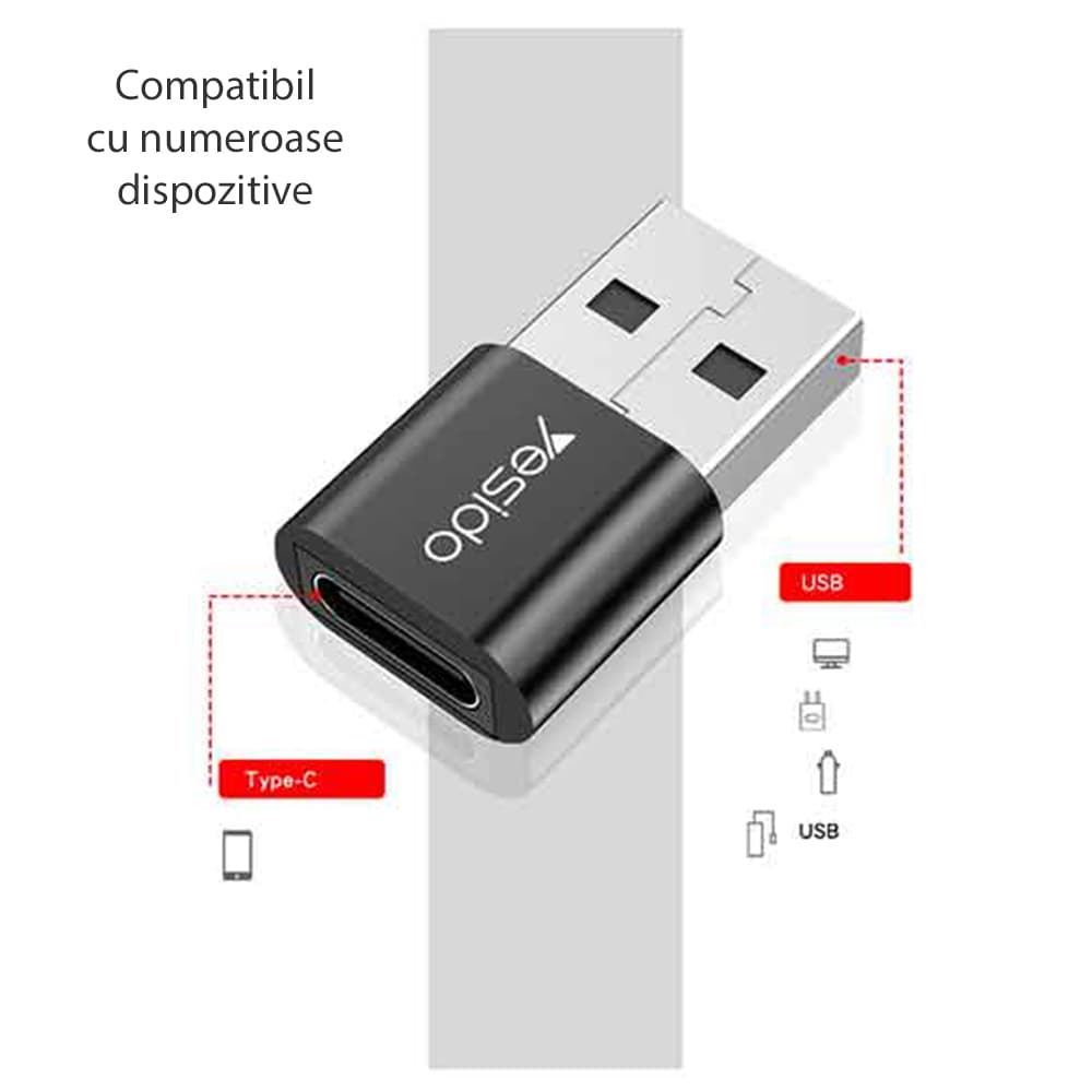 Yesido OTG Adaptér GS09 USB na Type-C Plug Play 5Gbps Černý - náhled 3
