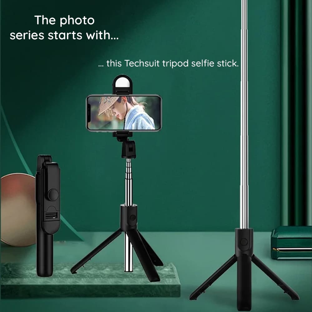 Techsuit Mini Selfie Tyč S05-S Bluetooth LED Skládací 105cm Černá - náhled 3