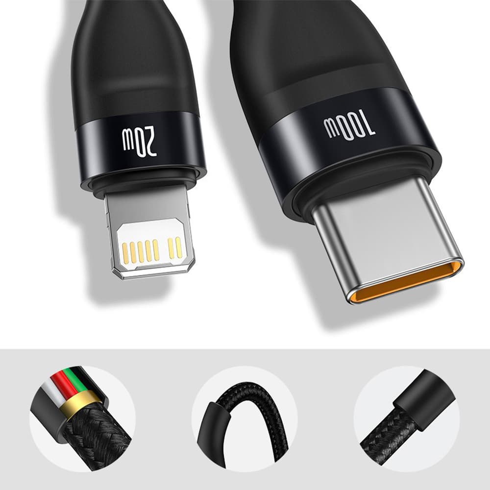 Baseus Kabel Flash Series 2v1 Type-C Lightning 100W 1.2m Černý - náhled 3