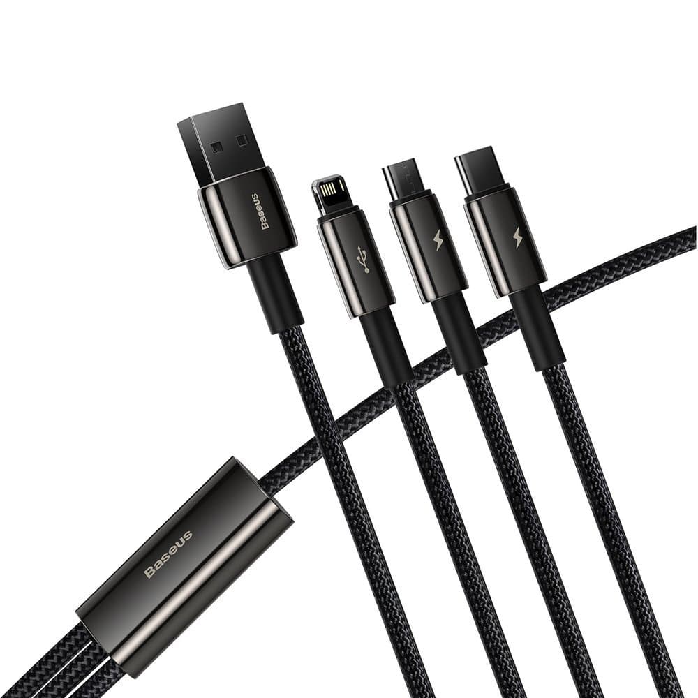 Baseus - datový kabel Tugsten Gold 3v1 (CAMLTWJ-01) - USB na Type-C, Lightning, Micro-USB 3,5A, 1,5m - černý - náhled 3