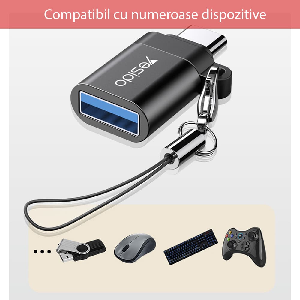 Yesido OTG Adaptér GS06 Type-C na USB 3.0 Plug Play 5Gbps Černý - náhled 3