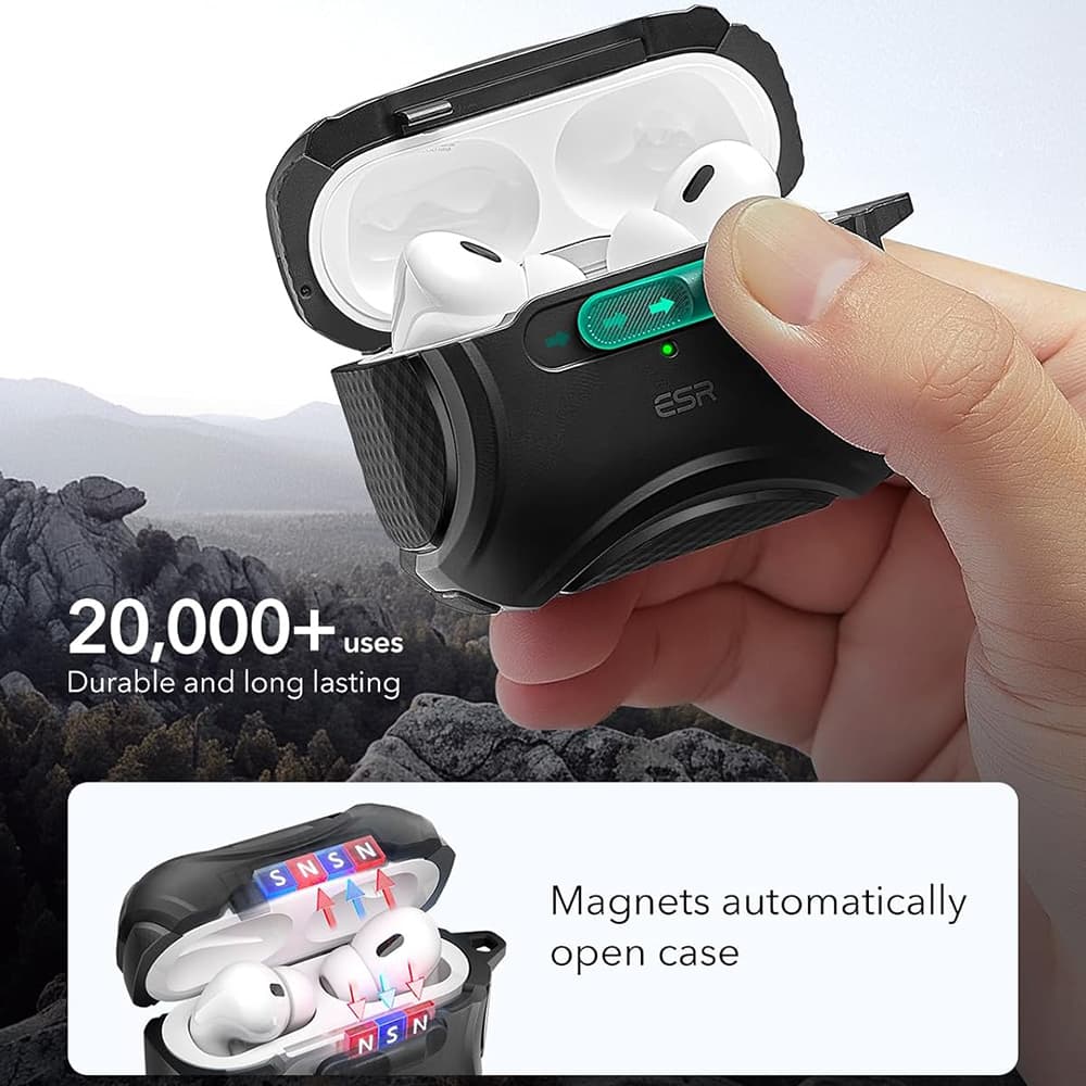 ESR Cyber Magnetické Zamykací Pouzdro HaloLock Apple AirPods Pro 1 2 Black - náhled 3