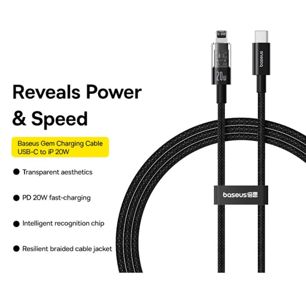 Baseus Datový kabel Gem USB-C na Lightning 20W 2m Cluster Black - náhled 3