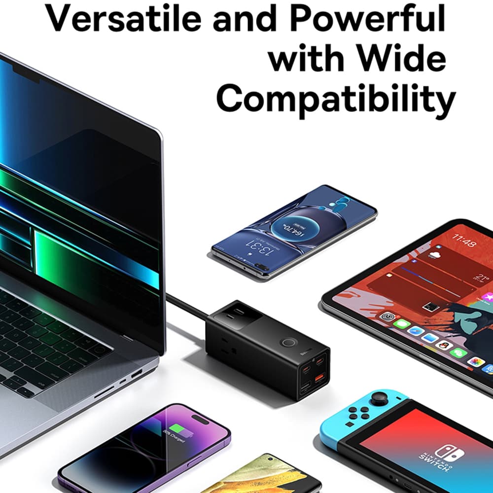 Baseus PowerCombo nabíječka 3xAC 2xUSB 2xType-C 65W - náhled 3