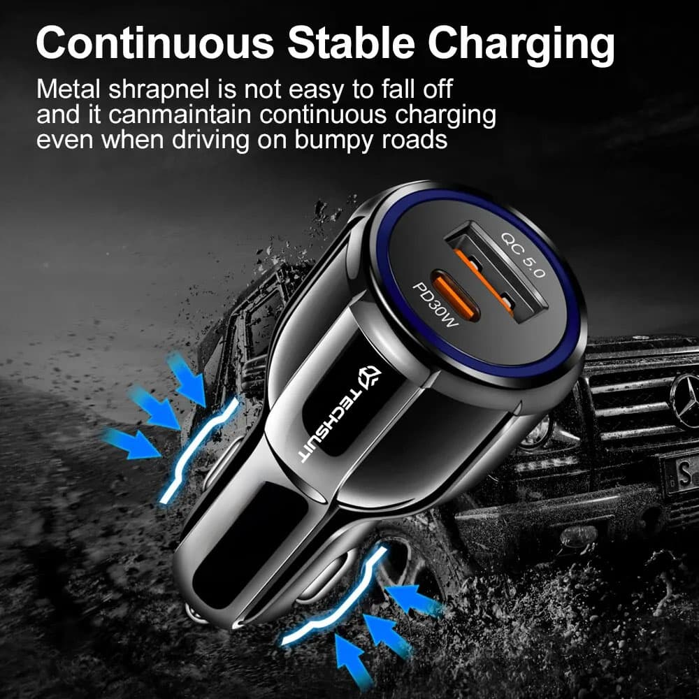Techsuit Car Charger Premium TE-022 USB-A QC5.0 30W USB-C PD30W 60W LED černá - náhled 3
