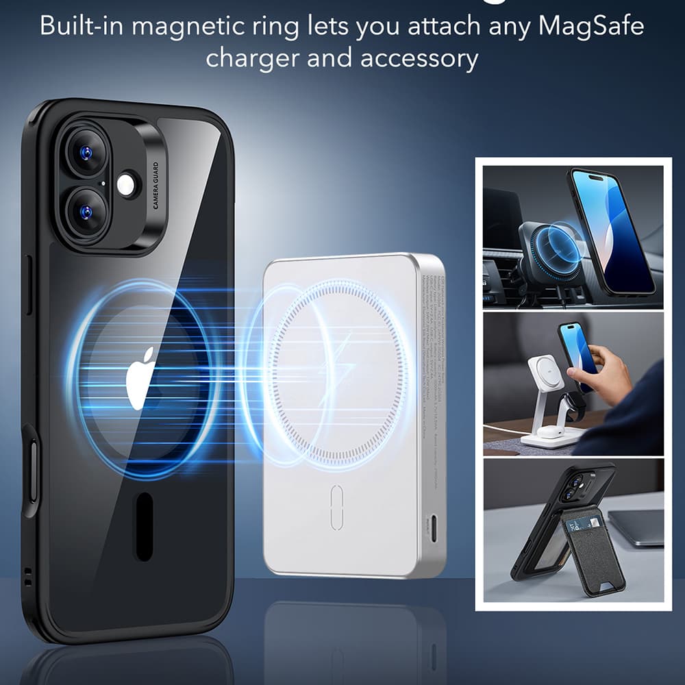 ESR Classic Hybrid HaloLock iPhone 16 Clear Black - náhled 3