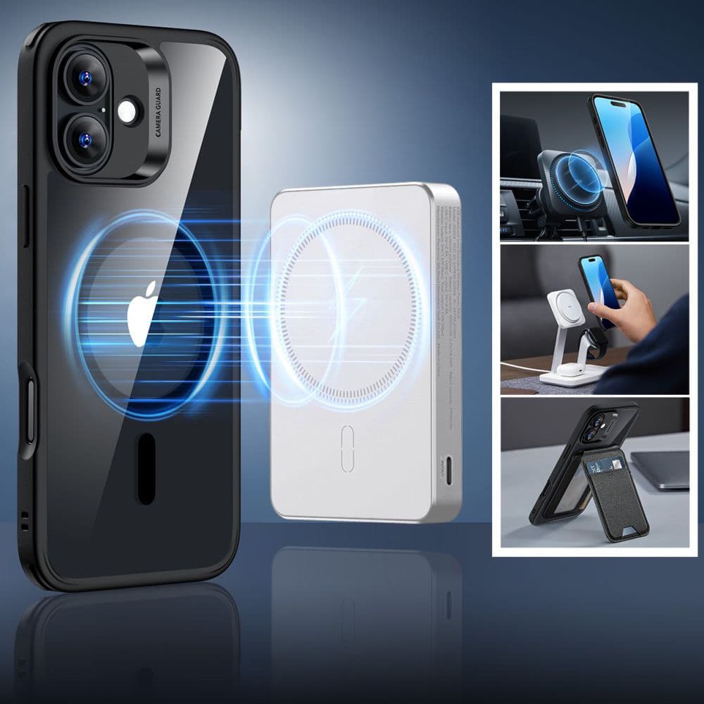 ESR Classic Hybrid HaloLock s ochranou displeje iPhone 16 Plus čirý černý - náhled 3