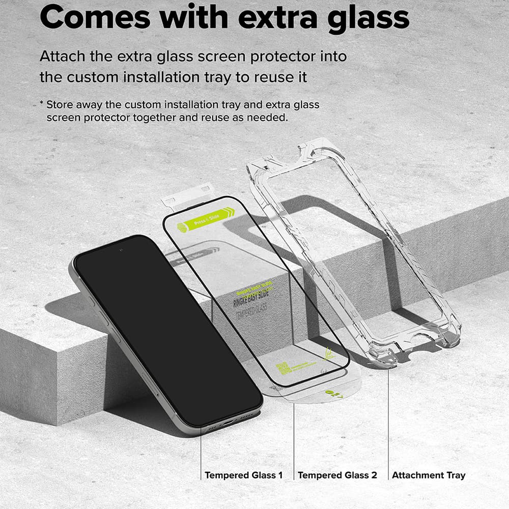 Ringke Easy Slide tvrzené sklo (2 ks) iPhone 16 Plus iPhone 15 Plus černá - náhled 3